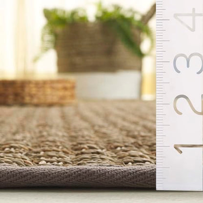 SAFAVIEH Area Rug 3' Round - Natural Fiber Collection - Natural & Grey, Seagrass, Basketweave Pattern with Border (NF114P) - color: Natural/Grey, size: 3' (Round)