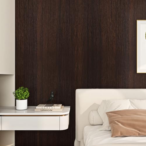ReWallpaper 17.7 x 472 Inch Long Peel and Stick Wood Contact Paper Dark Brown Wood Wallpaper for Walls Kitchen Cabinets Countertops Bedroom Waterproof Vinyl Espresso Contact Paper for DIY Home Decor - size: 17.7" x 472"