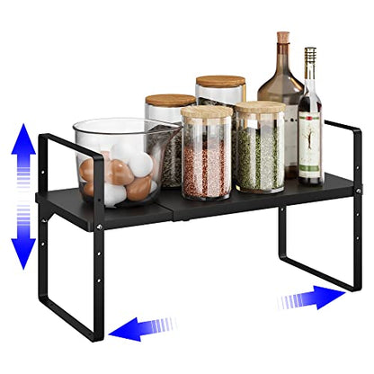 Expandable Cabinet Shelf Organizer, Stackable Kitchen Pantry Counter Storage, Adjustable Closet Cupboard Stand Rack Risers Spice Organization 80LBS Heavy Duty Black Small 1 Pack - color: Black Small