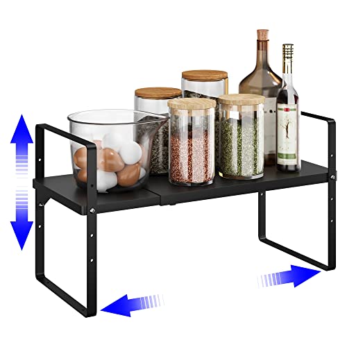 Expandable Cabinet Shelf Organizer, Stackable Kitchen Pantry Counter Storage, Adjustable Closet Cupboard Stand Rack Risers Spice Organization 80LBS Heavy Duty Black Small 1 Pack - color: Black Small