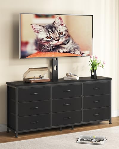 TV Stand with Mount for 32/55/65/75/85 inch TVs, Entertainment Center with 9 Fabric Drawers Dresser Storage, Height Adjustable Media Console - color: Black