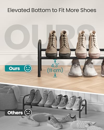 SONGMICS Expandable Shoe Rack, 1 Tier Shoe Rack Shelf, Adjustable Shoe Organizer Storage for 10 Pairs of Shoes, Metal Free Standing Shoe Racks for Closet, Front Door Entryway, Easy Assembly, Ink Black - size: 1 Tier (9.8"H)