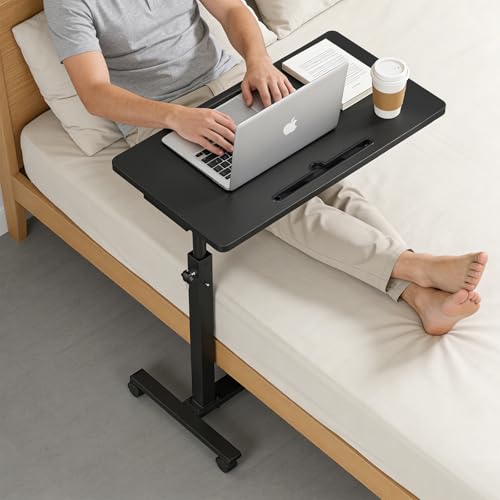 Eocnrhe Adjustable Overbed Bedside Table, Hospital Bed Table with Wheels, Portable Rolling Desk, Mobile Small Standing Desk, Rolling Laptop Stand, Computer Cart - size: 23.62inch