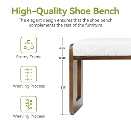 LITTLE TREE Shoe Bench with Cushion, Solid Wood Bench for Entryway、Hallway | Modern Storage Bench with Padded Seat, Narrow Rustic Space-Saving Bench with Cushioning Footpads, Elegant Wicker Design