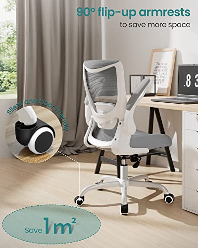 Office Chair, Ergonomic Desk Chair with Adjustable Lumbar Support and Flip up Armrest, Breathable Mesh Computer Chair for Home Office, Gray - color: Grey