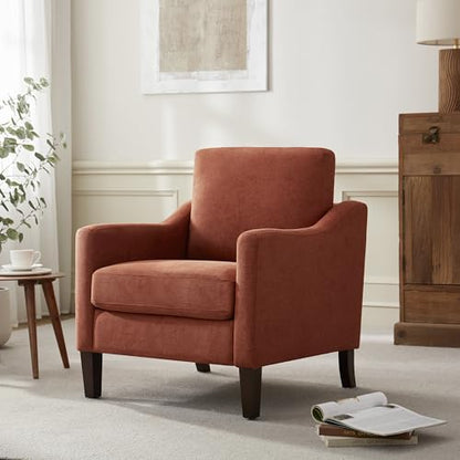 VKNOW Accent Chairs, Living Room Chairs with Wood Legs, Orange | Mid Century Armchair, Flexible Cushion, No Tool Assembly, Removable Cushion, Upholstered Single Sofa For Living Room, Bedroom - color: Orange