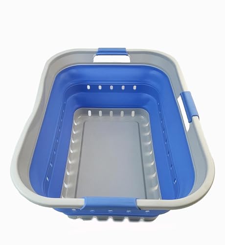 SAMMART 42L (11 gallon) Collapsible Plastic Laundry Basket - Foldable Pop Up Storage Container/Organizer - Space Saving Hamper/Basket (1, Grey/Little Boy Blue) - color: Grey/Little Boy Blue