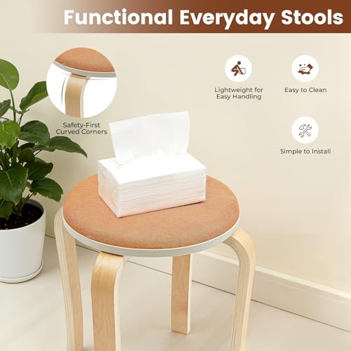 Stackable Wood Stools Set of 8, 17-Inch Height Backless Counter Chairs with Round Top and Non-Slip Foot Pads, Portable School Stool, Flexible Seating for Home, Office, Classrooms