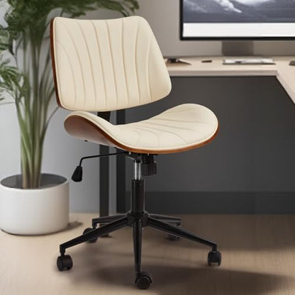 EROMMY Armless Office Desk Chair,Wooden Back Small Office Desk Chair No Arms Adjustable Height Modern Armless Chairs with Swivel Wheels for Small Spaces, Beige - color: Beige