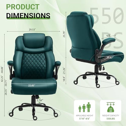 Office Chair, Big and Tall Executive Chair with Air-Lumbar Support, Breathable Desk Computer Chair with Adjustable Flip-up Armrests, Wide Cushion Seat Swivel Home Office Chair - color: Green