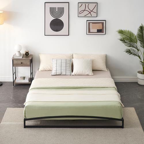 IDEALHOUSE Low Bed Frame, 6 in Queen Size Metal Platform Bed Frame, Black | Arch Design, Heavy Duty Bed Frame, Strong Bearing Capacity, No Box Spring Needed, - color: 6 Inch Black, size: Queen