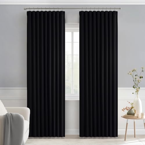 MIULEE Black Back Tab Blackout Curtains 52x84 Inch Length 2 Panels Set | Rod Pocket Pinch Pleated, Thermal Insulated, Room Darkening, Light Blocking Drape, Halloween Curtains for Living Room Bedroom - color: Black, size: 52"W x 84"L (Pack of 2)