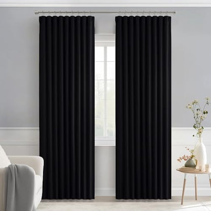 MIULEE Black Back Tab Blackout Curtains 52x84 Inch Length 2 Panels Set | Rod Pocket Pinch Pleated, Thermal Insulated, Room Darkening, Light Blocking Drape, Halloween Curtains for Living Room Bedroom - color: Black, size: 52"W x 84"L (Pack of 2)