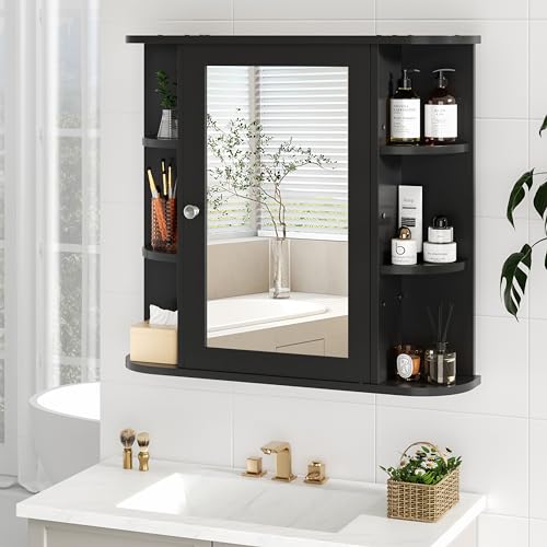 Bathroom Medicine Cabinet with Mirror, Wall Mounted Home Storage with Door, Over The Toilet Space Saver Storage Cabinet, Bathroom Cabinet Wall Mounted, Black