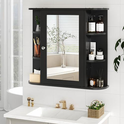 Bathroom Medicine Cabinet with Mirror, Wall Mounted Home Storage with Door, Over The Toilet Space Saver Storage Cabinet, Bathroom Cabinet Wall Mounted, Black