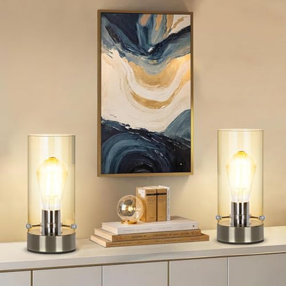 Bedside Nightstand Lamp for Bedroom Living Room, Modern Desk Lamp | Table Lamp with Glass Lamp Shape, 2700K 6W Glass Bulb Included(Bronze). - color: Bronze-Clear