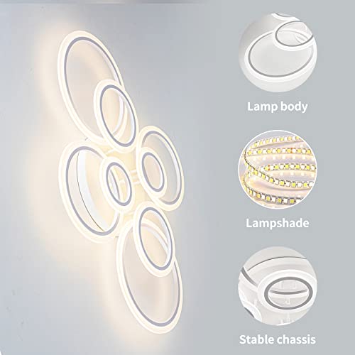 Shine LUEST Modern LED Ceiling Light, Dimmable LED Chandelier Flush Mount Ceiling Lights, Remote Control Acrylic Ring Ceiling Lamp Fixture for Living Room Dining Room Bedroom (White, 8 Rings) - color: White, 8 Rings