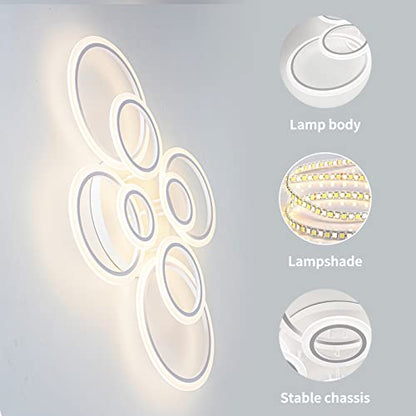 Shine LUEST Modern LED Ceiling Light, Dimmable LED Chandelier Flush Mount Ceiling Lights, Remote Control Acrylic Ring Ceiling Lamp Fixture for Living Room Dining Room Bedroom (White, 8 Rings) - color: White, 8 Rings