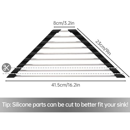 Tomorotec Triangle Roll Up Dish Drying Rack 304 Stainless Steel Black | BPA-Free Food-Grade Silicone Edges Foldable Waterproof Rustproof Heavy-Duty Space Saver Heat Resistant to 550°F - color: Black