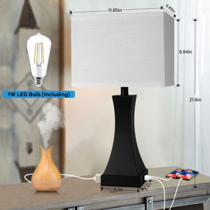 OYedis Table Lamp for Bedroom 3-Way Dimmable Touch Control Bedside Lamp with USB A+C Port & AC Outlet 21.6" Tall Nightstand Lamp for Living Room Office and Hotel Bulb Included - color: Black