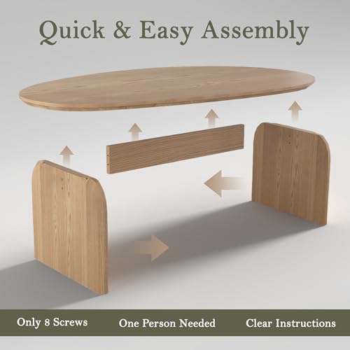 Honyee Oval Coffee Table, 47.2" Wood Coffee Table for Living Room, Modern Wooden Center Table with Solid Wood Veneer Legs, Sturdy Rounded Edge Design, Easy Assembly, Apartment Friendly, Natural - size: 47.2 inches x 27.6 inches x 16.5 inches