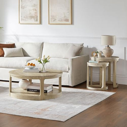 Round Nesting Coffee Table Set of 3, Mid Century Rustic Farmhouse Solid Wood Coffee Tables Center Table for Living Room Apartment, ø40 + ø24 + ø17.56 (Oak) - color: 40"+24"+17.56" Oak