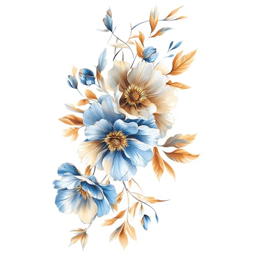 3D Wall Stickers DIY Flower Wall Decal Removable Waterproof Wall Art Decor for Bedroom Living Room Offices Home Decoration - color: Blue Gold