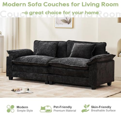 86" Modular Sectional Sofa, Comfy Loveseat Deep Cloud Couch | Couches for Living Room, Modular Couch, Deep and Wide Seat, Chenille Sofa Sleeper with Throw Pillows, Black - color: Black, size: 86 Inch