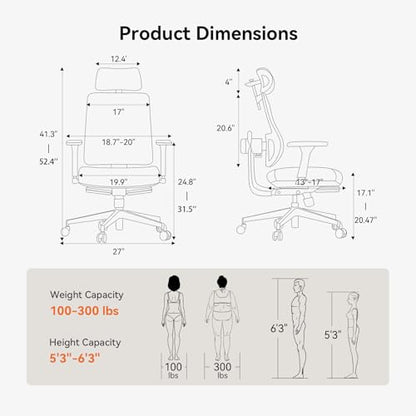 Ergonomic Office Chair-Home Office Desk Chair with Footrest, Auto-Following Backrest & Headrest, 4D Armrests, 96°-136° Recline - color: Grey, size: Without Laptop Table + Auto-Following Headrest