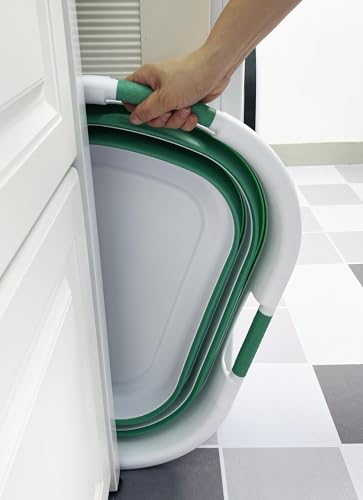 SAMMART 40L (10.5 gallon) Collapsible Plastic Laundry Hamper - Foldable Pop Up Storage Container/Organizer - Portable Washing Tub - Space Saving Basket (1, White/Winter Green) - color: White/Winter Green