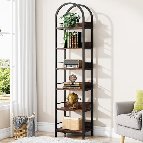 Tribesigns 78.7" Tall Bookcase, 6-Tier Slim Bookshelf, Narrow Book Shelf with Metal Frame, Industrial Bookcase for Living Room, Study, Bedroom, Rustic Brown - color: Rustic Brown