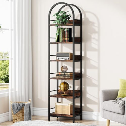 Tribesigns 78.7" Tall Bookcase, 6-Tier Slim Bookshelf, Narrow Book Shelf with Metal Frame, Industrial Bookcase for Living Room, Study, Bedroom, Rustic Brown - color: Rustic Brown