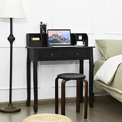 GIANTEX Writing Desk with 4 Drawers, Removable Floating Organizer 2-Tier Mission Home Computer Vanity Desk for Apartment Small Space (Black) - color: Black