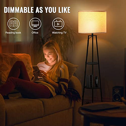 RISLG Floor Lamp, 3-Tier Round Corner Shelf Floor Lamp with 3 Dimmable Levels - Simple Standing Lamp with White Fabric Shade, Tall Modern Floor Lamps with Shelves for Bedroom, Living Room and Office