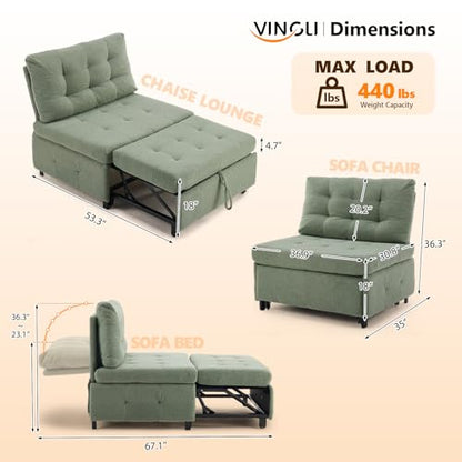 VINGLI Convertible Sofa Bed Tufted Teddy Fleece Sleeper Chair Bed Couch Armless Living Room Chairs with Adjustable Backrest Pull Out Couch Bed for Small Spaces - color: Light Green