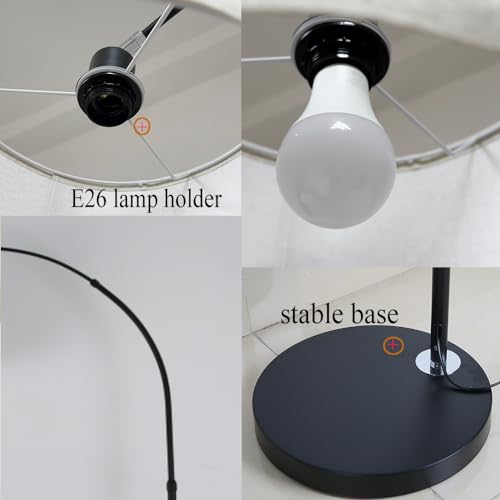 Modern Floor Lamp, E26 - Simple Black Floor Lamp with Linen Shade/Style Metal Body, with Foot Switch, Adjustable Direction, Suitable for Living Room, Bedroom, Office, Kitchen,(No Bulb)