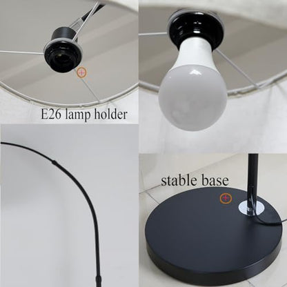 Modern Floor Lamp, E26 - Simple Black Floor Lamp with Linen Shade/Style Metal Body, with Foot Switch, Adjustable Direction, Suitable for Living Room, Bedroom, Office, Kitchen,(No Bulb)