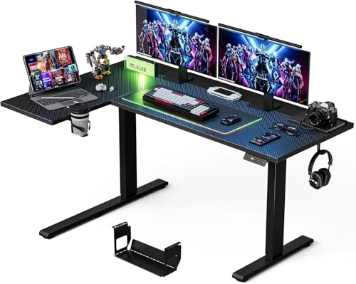 Muvai 71 Inch L Shaped Standing Desk Adjustable Height with Cable Management Tray,Gaming Electric Corner Standing Desk, Sit Stand Computer Table with Reversiable Splice Board, Black Carbon - color: Black Carbon, size: L-shaped 71 Inches