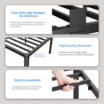 ROIL 18 Inch Queen Bed Frame with Rounded Corner & 4 Mattress Baffles | Easy Assembly, Noise Free, 3500LBS Load Capacity, No Box Spring Needed, 16.4" Storage Space, Headboard Hole, Heavy Duty Steel - size: Queen, style: 18 Inch