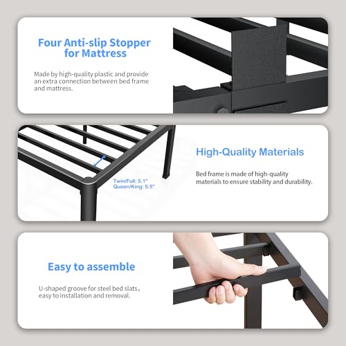 ROIL 10 Inch Queen Bed Frame with Rounded Corner & 4 Mattress Baffles | Easy Assembly, Noise Free, 3500LBS Load Capacity, No Box Spring Needed, Heavy Duty Steel, No Box Spring Needed, Rubber Pads - size: Queen, style: 10 Inch