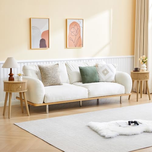 Round Fluted Side Table Set of 2, Small End Table with Fluted Drawer, Mid-Century Modern Wooden Bedside Table Round Nightstand Small Sofa Side Table for Living Room(Natural) - color: Natural, size: 15.7"D x 15.7"W x 23.6"H