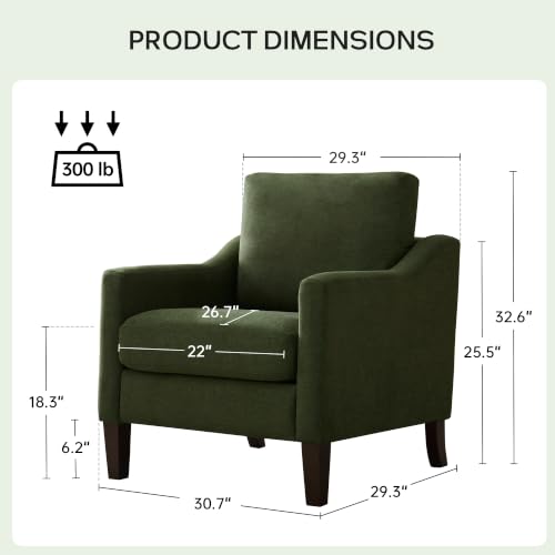 VKNOW Accent Chairs Set of 2, Modern Upholstered Armchairs, Green | Reading Chairs with Wood Legs, Single Sofa Reading Seat, Flexible Cushion, No Tool Assembly, For Living Room, Bedroom - color: Green