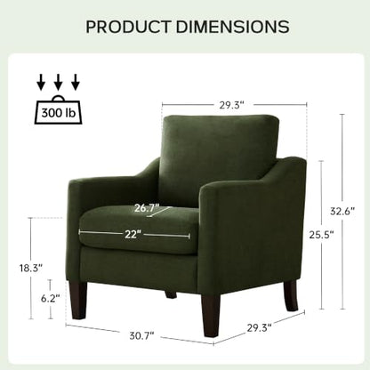 VKNOW Accent Chairs Set of 2, Modern Upholstered Armchairs, Green | Reading Chairs with Wood Legs, Single Sofa Reading Seat, Flexible Cushion, No Tool Assembly, For Living Room, Bedroom - color: Green