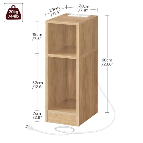 MAHANCRIS Narrow Nightstand, Narrow End Table with Charging Station, Skinny Bedside Table for Small Spaces, Mid Century Modern Night Stand for Bedroom, Living Room, Natural ETNA30E01 - color: Natural