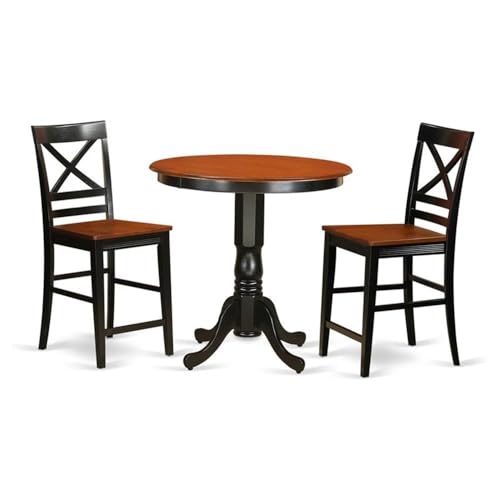 East West Furniture JAQU3-BLK-W 3 Piece Kitchen Counter Height Dining Table Set Contains a Round Wooden Table with Pedestal and 2 Dining Chairs, 36x36 Inch, Black & Cherry - color: Jaqu3-blk-w
