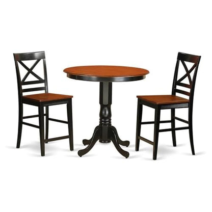 East West Furniture JAQU3-BLK-W 3 Piece Kitchen Counter Height Dining Table Set Contains a Round Wooden Table with Pedestal and 2 Dining Chairs, 36x36 Inch, Black & Cherry - color: Jaqu3-blk-w