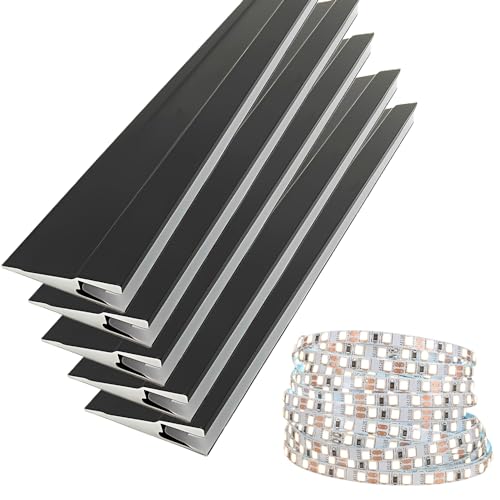 JARBIH Ultra-Thin Led Aluminum Channel, 45°Oblique Under Cabinet Beam Light | 5Pack 1M/3.3ft LED Profile System, Invisible H7mm Surface Mounted Wardrobe Layer Shelf Panel Hard Bar(Black with Led Strip) - color: Black with 5M LED Strip