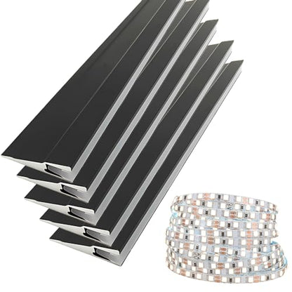 JARBIH Ultra-Thin Led Aluminum Channel, 45°Oblique Under Cabinet Beam Light | 5Pack 1M/3.3ft LED Profile System, Invisible H7mm Surface Mounted Wardrobe Layer Shelf Panel Hard Bar(Black with Led Strip) - color: Black with 5M LED Strip
