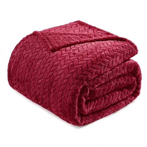 Exclusivo Mezcla Soft Fleece Bed Blanket Twin Size, 60”x80”, Deep Red | Cozy Fluffy Lightweight Blankets for Summer, Decorative Plush Flannel Throws for Living Room, Bedroom with Leaves Pattern - color: Deep Red, size: Twin ( 60x80 IN )
