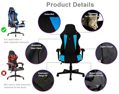 Gaming Chair Covers Only,Stretchable Fit Thick Breathable Mesh | Cat Scratch Proof,Scratch Resistant,Soft,Gaming Chair Seat Cover with 2Pcs Armrest Slipcovers(Black-blue,Style 2) - color: Black-blue, size: Style 2